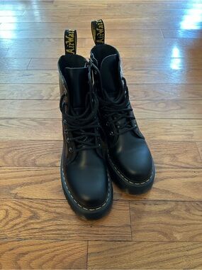 Dr. Martens Jadon Platform Smooth Leather Lace-Up Combat Boots with Yellow trim